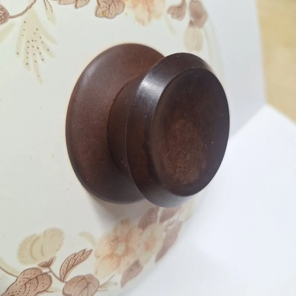 Vintage Metal Lid Pot Pan Brown Flowers Cream 6.5 Inch  Handle‎ Leaves Cookware